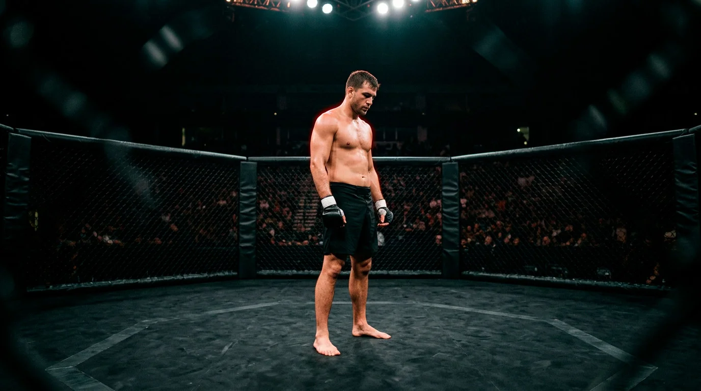 UFC fighter standing inside the octagon under arena lights ahead of a UK card